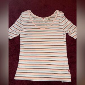 Levi's Venice Tee striped ribbed short-sleeve shirt scoop neck top small women’s